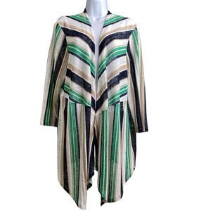 Chico's‎ Travelers Green Striped Open Front Kimono Cardigan Size 3 XL Statement